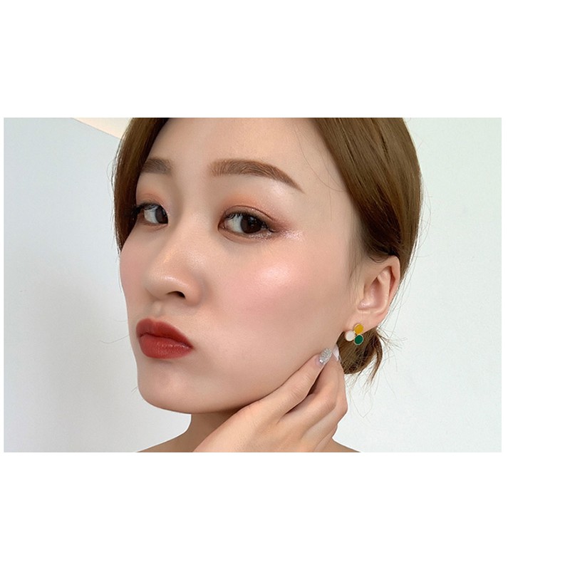 LRC Anting Tusuk Fashion Color 925 Silver Needle Tri-color Earrings F65076