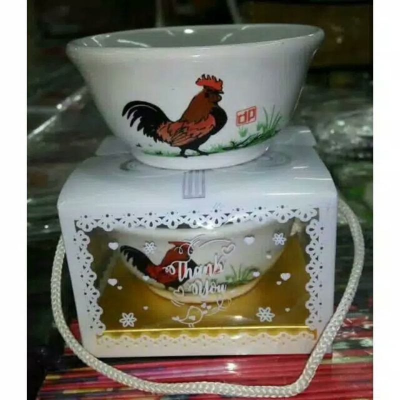 souvenir pernikahan mangkok ayam jago mini