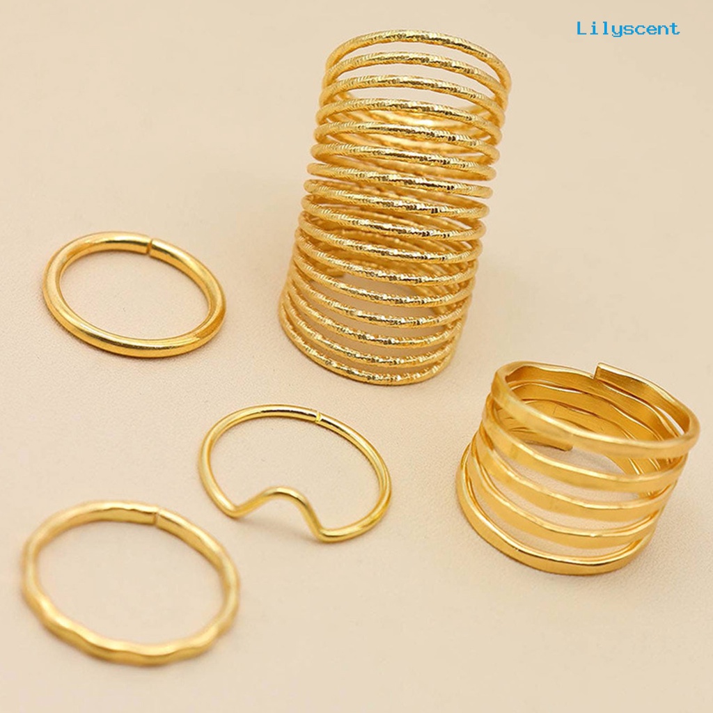 5 Pcs Cincin Knuckle Multi Lingkaran Elastis Dapat Disesuaikan Untuk Wanita