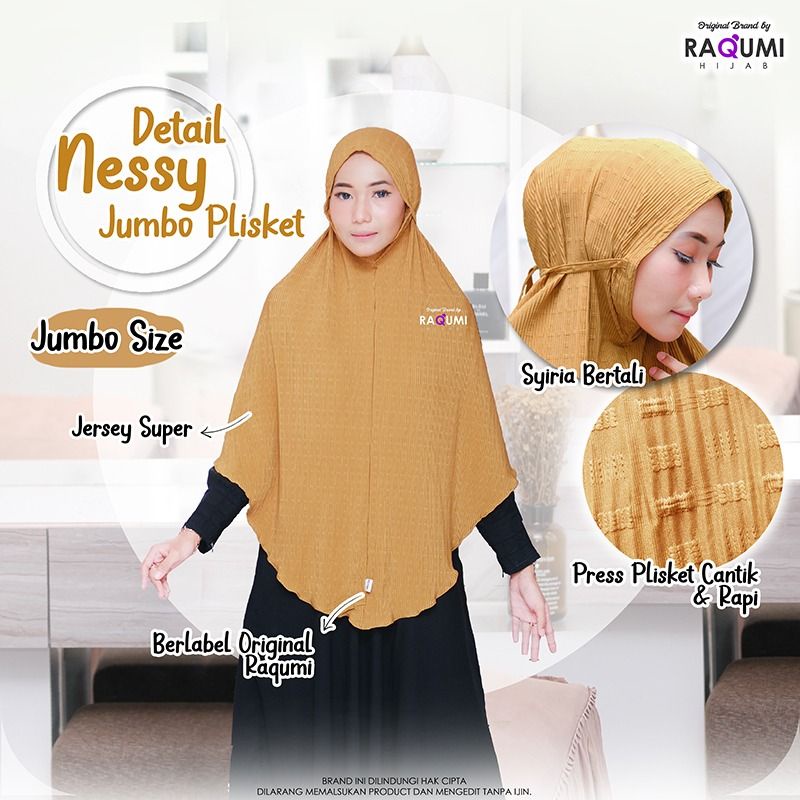NESSY JUMBO PLISKET ORIGINAL RAQUMI | JILBAB JERSEY RAQUMI | JILBAB KUNYIT | JILBAB NON PAD