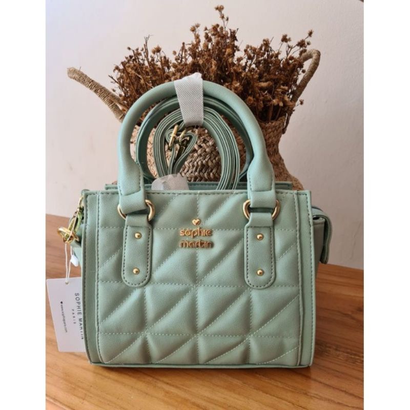 Tas Selempang Cangklong Bahu Wanita Gemaya Bowler Green mint Hijau shopie Sophie Martin Paris shopee