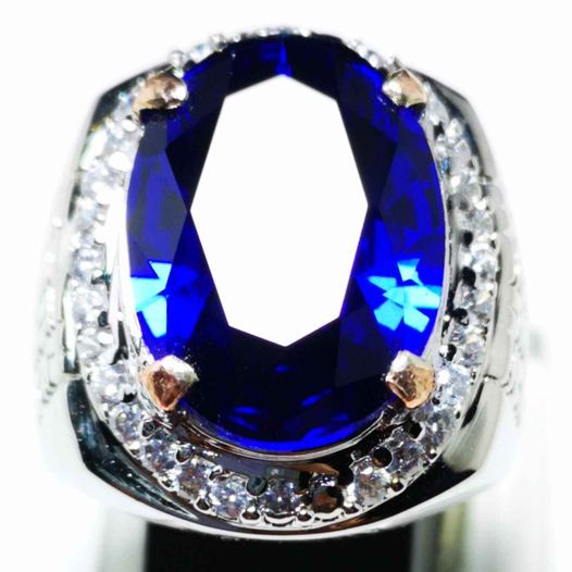 Batu king safir royal blue ring perak bangkok 926 siap pakai