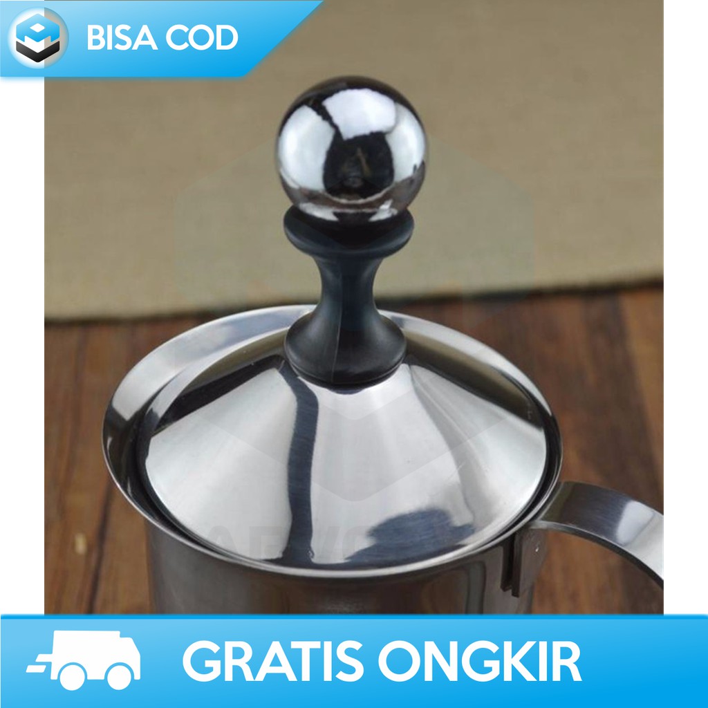 MILK FROTHER DOUBLE MESH 400ML ORIGINAL ONETWOCUPS WZ0011 SILVER - GELAS KOPI ESPRESSO STAINLESS MIL