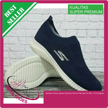 Skechers Shoes Sepatu Skechers Muzzin Flex Slip On Man / Pria Original - Navy, 44