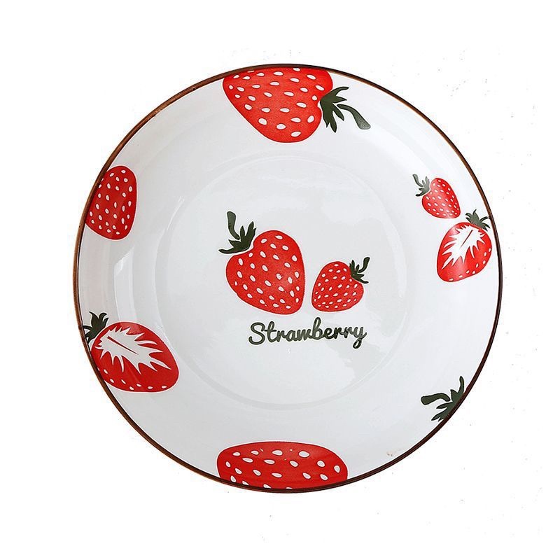 Piring Keramik Korea Motif Nanas/Strawberry/Pohon/Bunga Rose Pink Variasi 20cm-8
