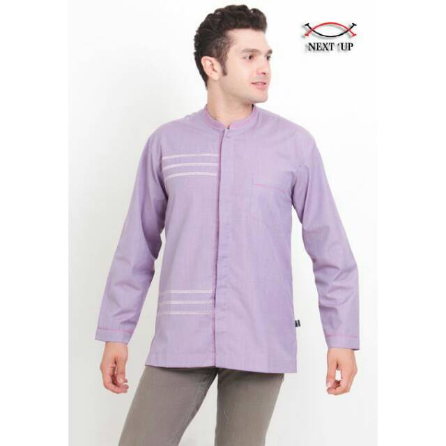 BAJU KOKO LENGAN PANJANG NEXT UP MEN'S MOESLEM WEAR BORDIR UNGU NU2035