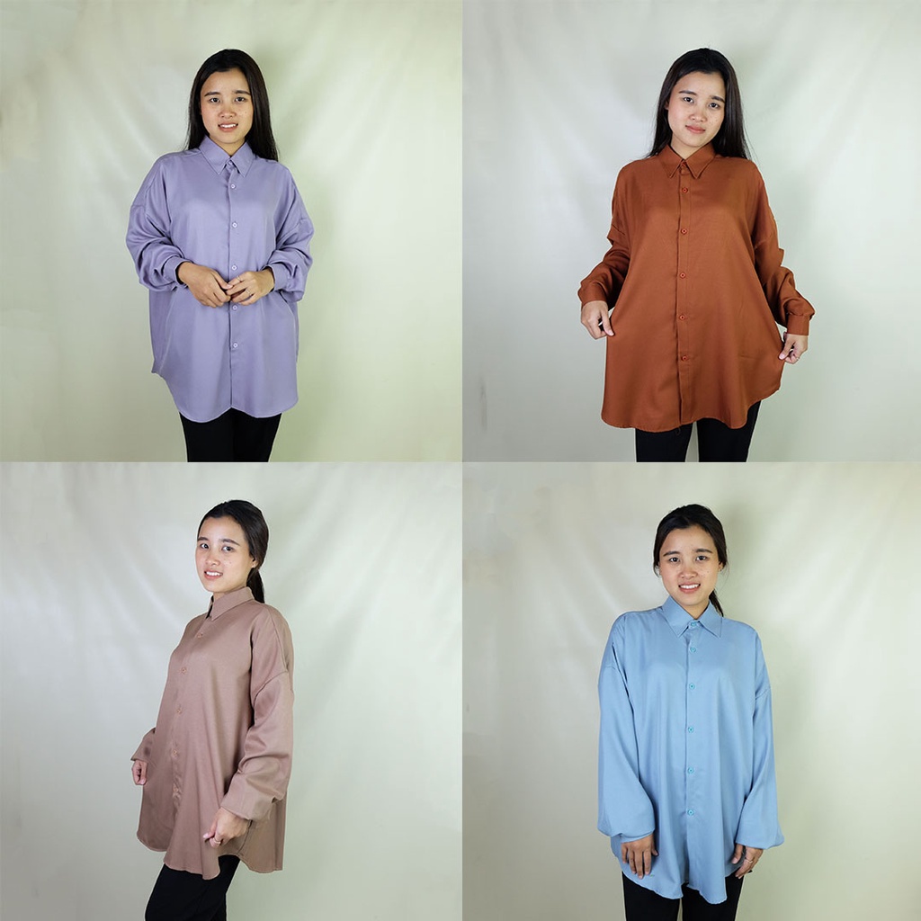 Kemeja oversize polos wanita model casual bahan katun