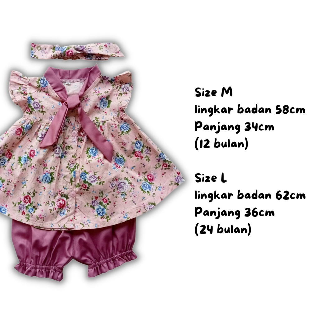 setelan katun anak perempuan baby 0 1 2 tahun balita KAMIA KAMAYA CARLA ROSE SET baju pergi baby perempuan setelan katun jepang anak bando set