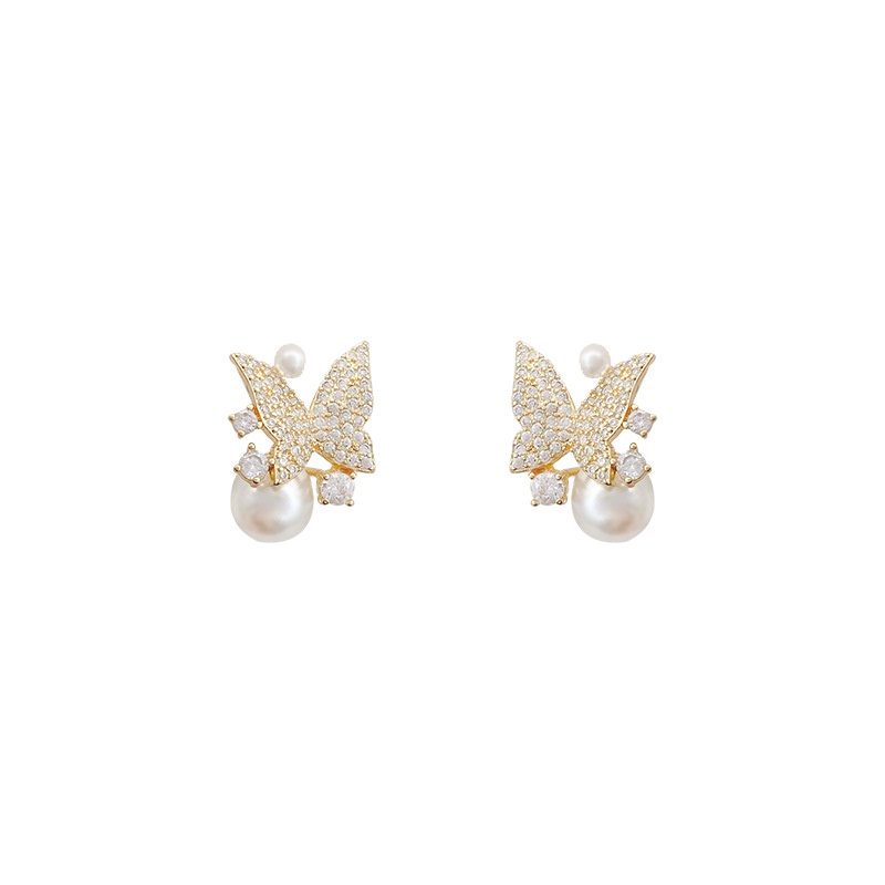 Anting Stud Zircon Desain Kupu-Kupu Bahan S925 Silver Needle Untuk Wanita