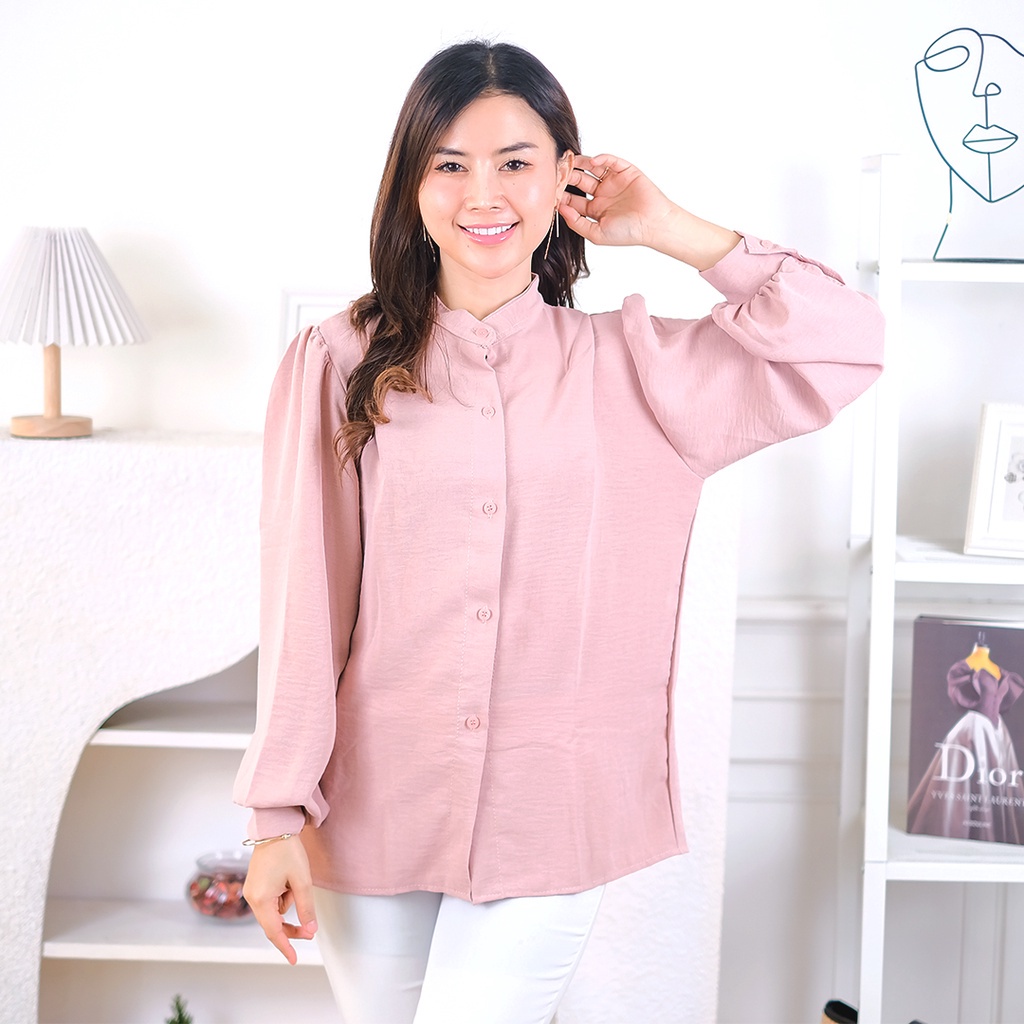 Tq88indonesia Baju Atasan Wanita Terbaru /  Keiko Blouse Lengan Panjang / Blus Polos / Busana Casual Cewek / Ootd / Outfit