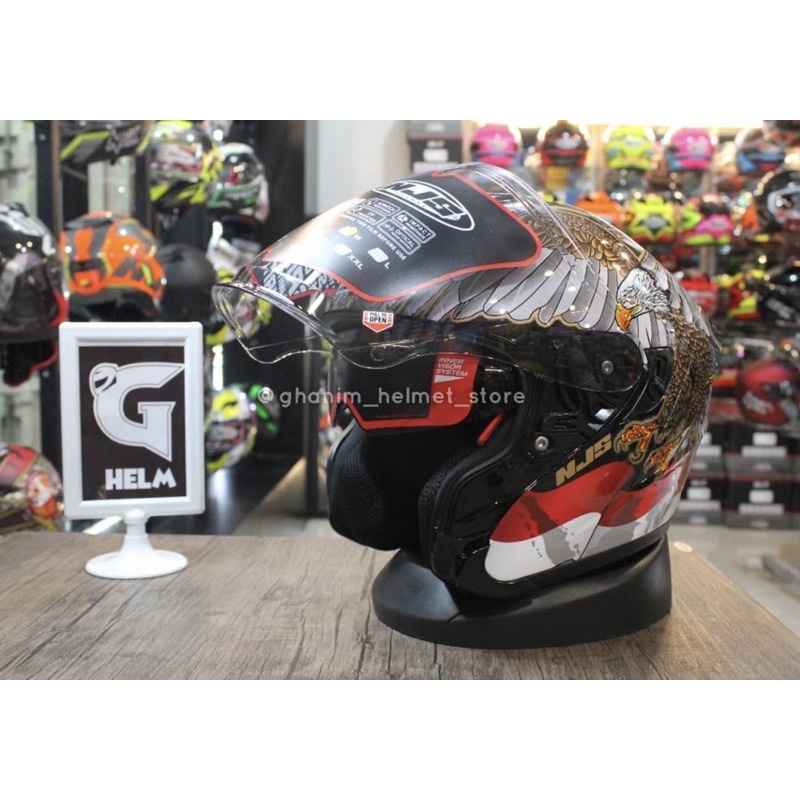 NJS Kairoz DV Motif Garuda Helm Half Face Double Visor