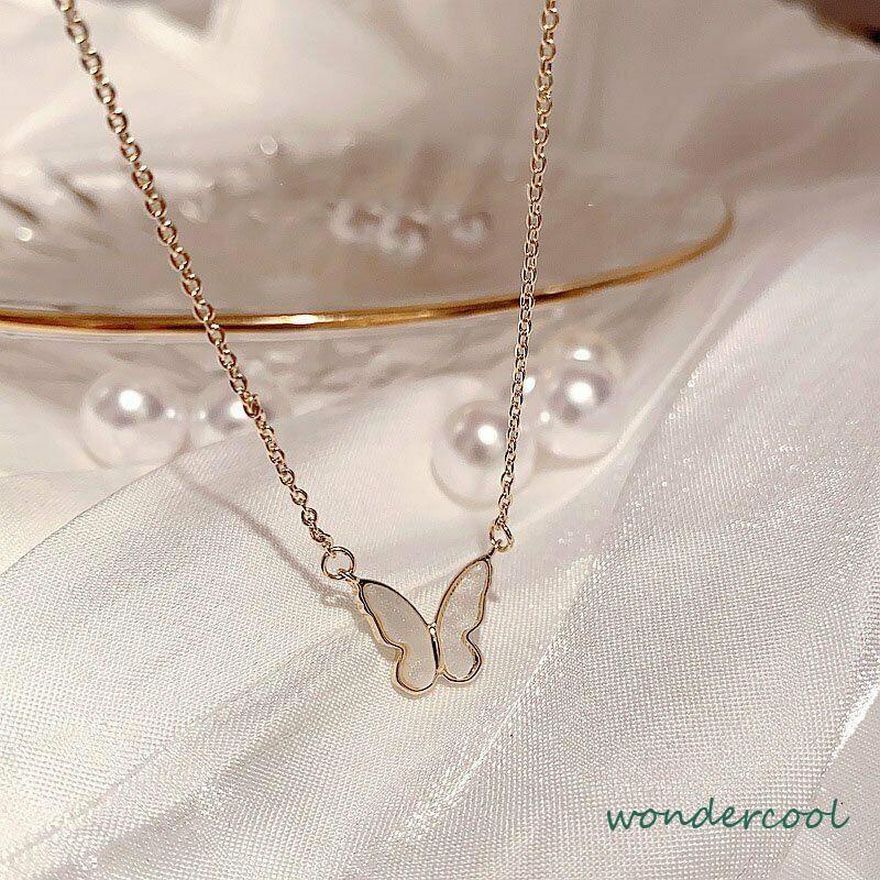 Korea Kalung Kupu-kupu Manis Warna Kalung Fashion Liar Necklace-Won