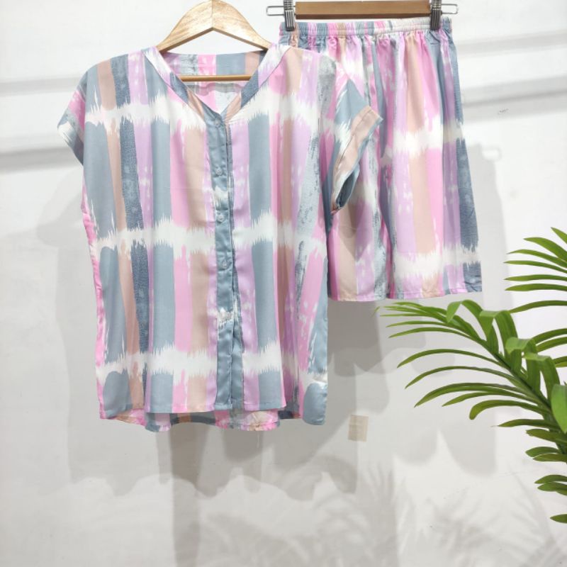 0PIYAMA KANCING PENDEK | PIYAMA BUSUI PENDEK | PIYAMA RAYON | BAJU TIDUR MURAH-KCB 37