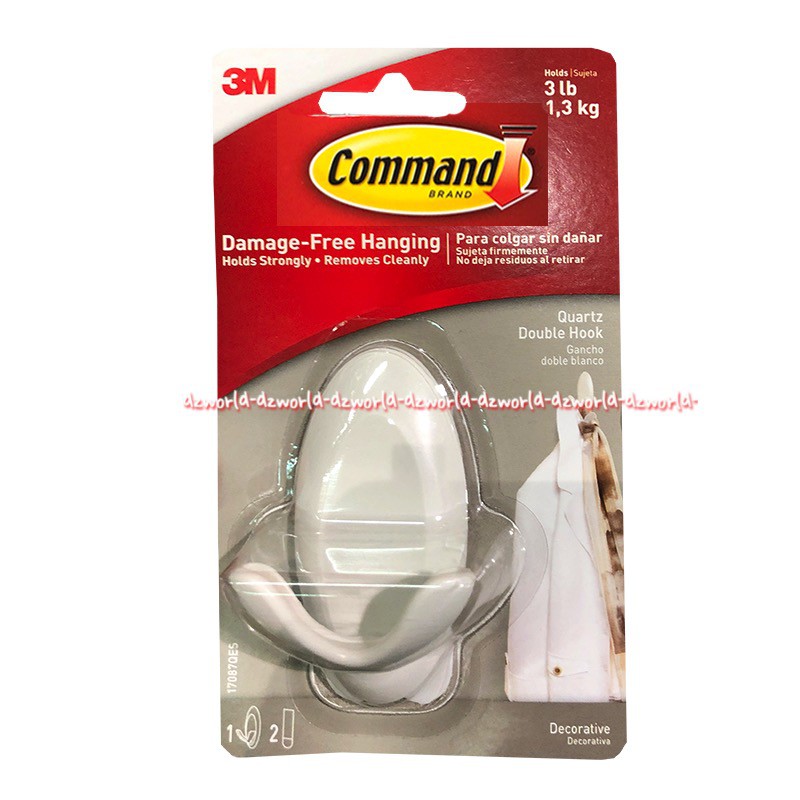 3M Command Quartz Double Hooks Alat Tempat Gantungan Dua Sisi Comand