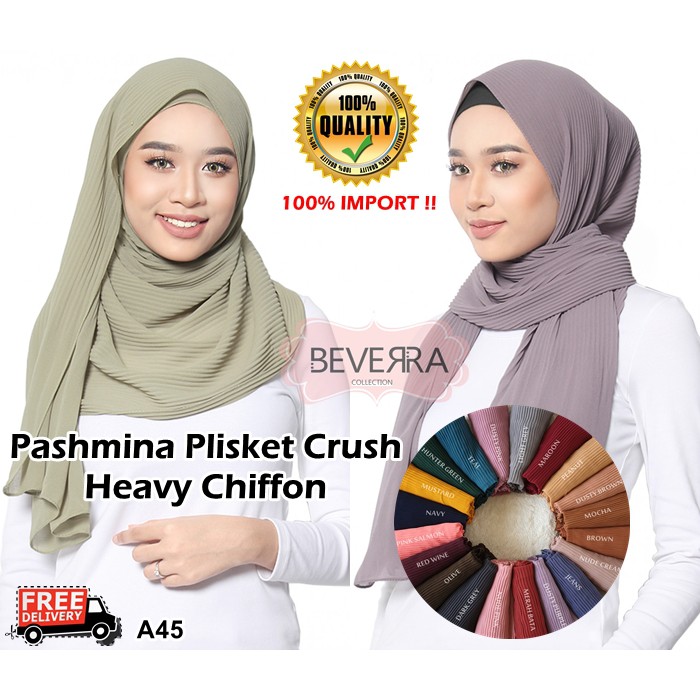 1 Pashmina Plisket crush bubble chiffon malaysia shawl A45 beverra hijab heavy chiffon pleated-1