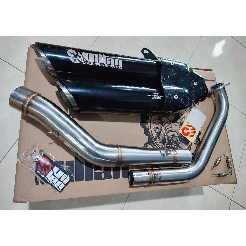 Knalpot Villan Dante Black Header Silver Cbr/Cb150r R15 Mt15 Ninja250SLMono Cbr250rMono Xsr155 Vixio