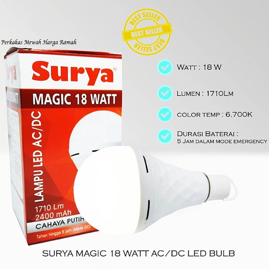 Surya Magic Tipe 9-12-18 Watt Bohlam Lampu Emergency LED Cool Daylight
