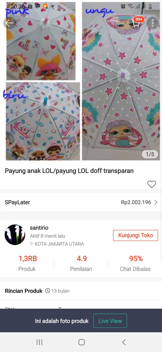 Payung Anak Lol/payung Lol Doff Transparan
