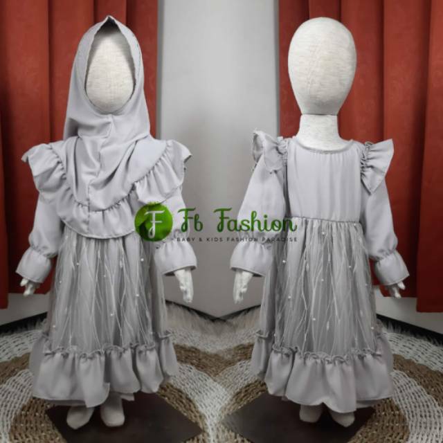 (BISA COD)GAMIS PESTA ANAK TILE AKAR MUTIARA 6BLN-8THN SILVER