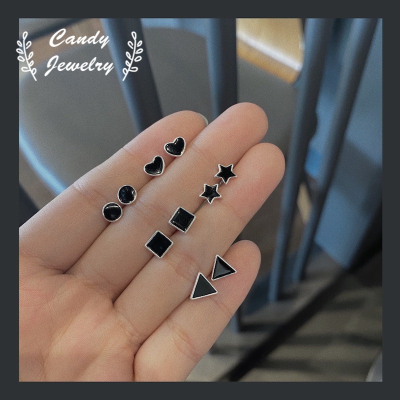 Candy Jewelry 5pcs/set Fashion Geometric Stud Earrings Mini Ear Studs for Women Earring Square Heart Round Triangle Star