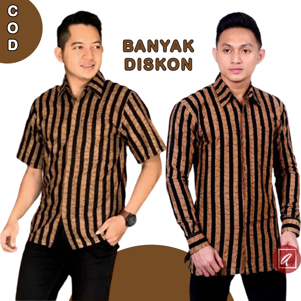 Kemeja Batik Pria Lurik Lengan Panjang Motif Lurik Hem Salur Lengan Pendek Baju Adat Jawa