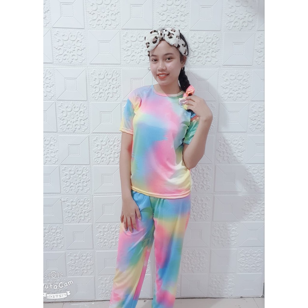 Rillo - Set Setelan CP  Wanita Tie Dye / Cotton Candy /bt21 bordir Fit XL-Candy Biru CP