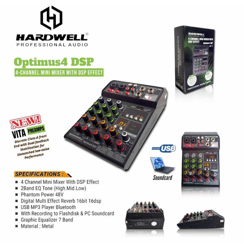 Mixer Hardwell Optomus4 Hardwell Optimus 4 Hardwell Optimus-4 Mixer 4ch
