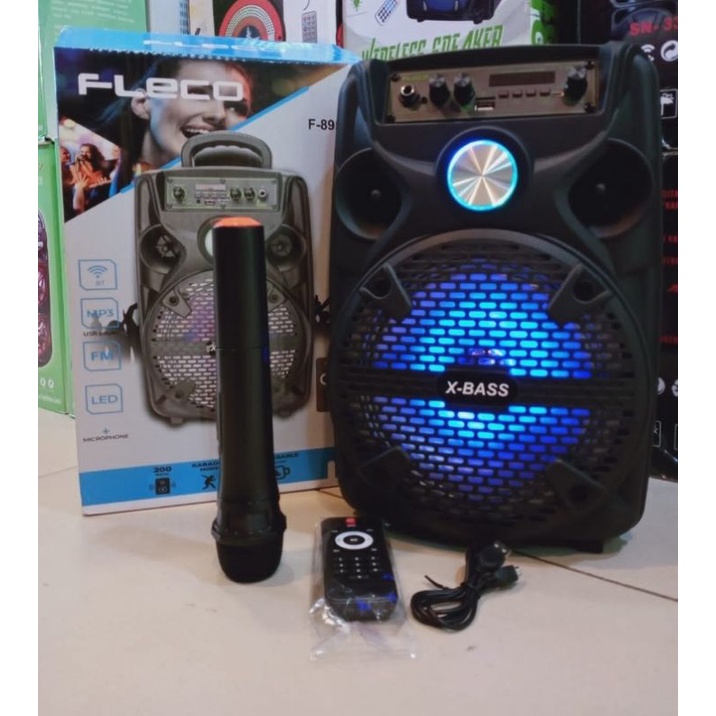 NEW SPEAKER FLECO F-8955-D / C MIC WIRELESS 8'5 INCH TANPA KABEL FREMIC SALON MIC WIRELESS TANPA KABEL SPEAKER MIC WIRELESS SPEAKER SUPER BASS SALON SUPER BASS SPEAKER KARAOKE BLUETOOTH SPEAKER BLUETOOTH KARAOKE SALON KARAOKE