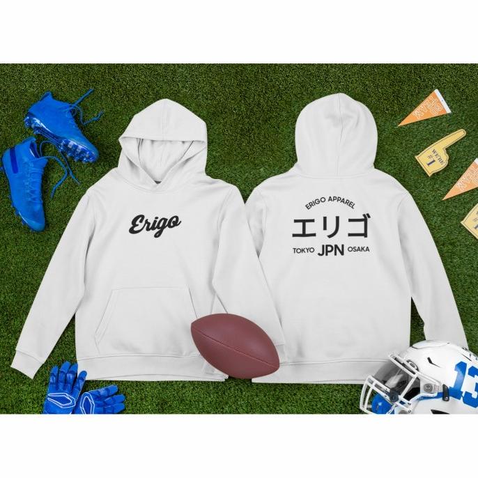 jaket sweater hoodie erigo putih satu paket kaos