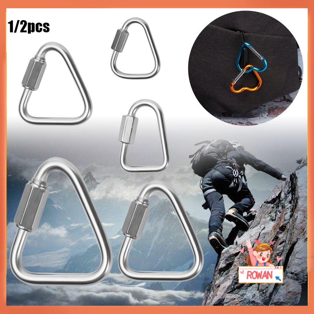 Row 1 / 2pcs Carabiner Segitiga Bahan Stainless Steel 5 Ukuran Untuk Camping / Hiking / Climbing