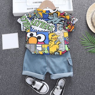 Boy Summer Sesame Street Graffiti Kaos  Lengan Pendek  