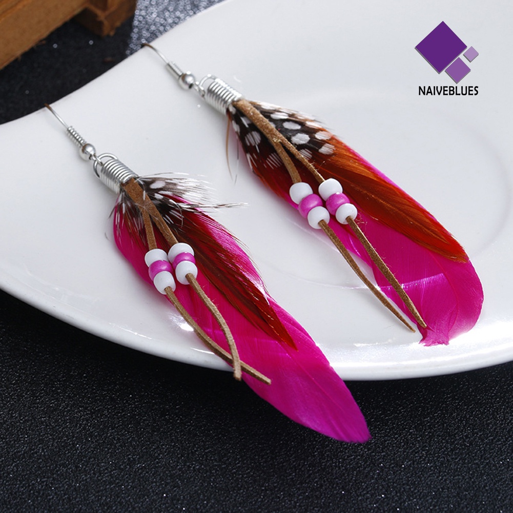 Anting Kait Gantung Wanita Desain Bulu Manik-Manik Gaya Bohemian Indian Untuk Hadiah