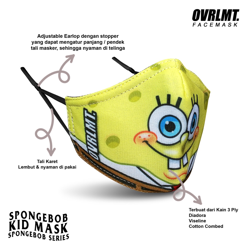 Masker Anak Overlimit / Masker Anak kain 3 ply / Masker Spongebob / Bt21 / Doraemon / Unicorn