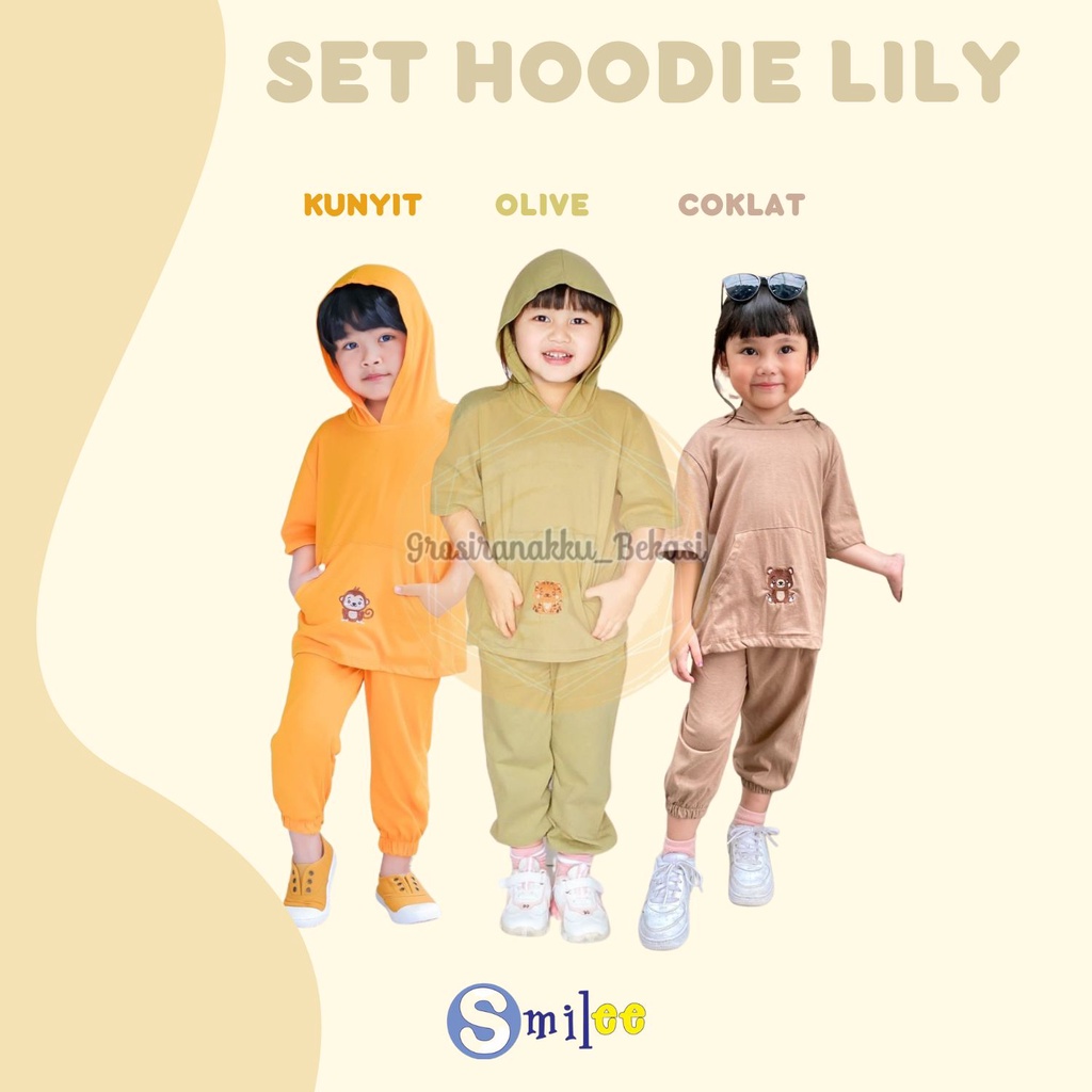 Setelan Anak Smilee Unisex Hoodie Lily Oversize Mix Warna Size 1-5Tahun