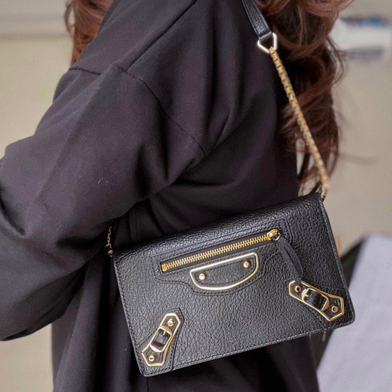 BALENCIAGA Metallic City Edge Wallet on Chain Crossbody Bag (WOC)