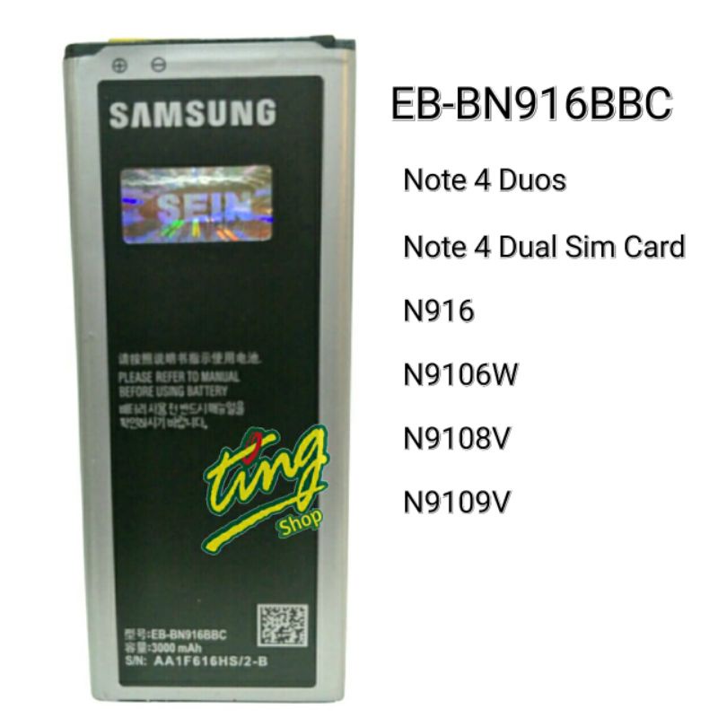 Baterai Samsung Note 4 Dual Duos  N916 N9106W N9108V N9109V  EB-BN916BBC  Original