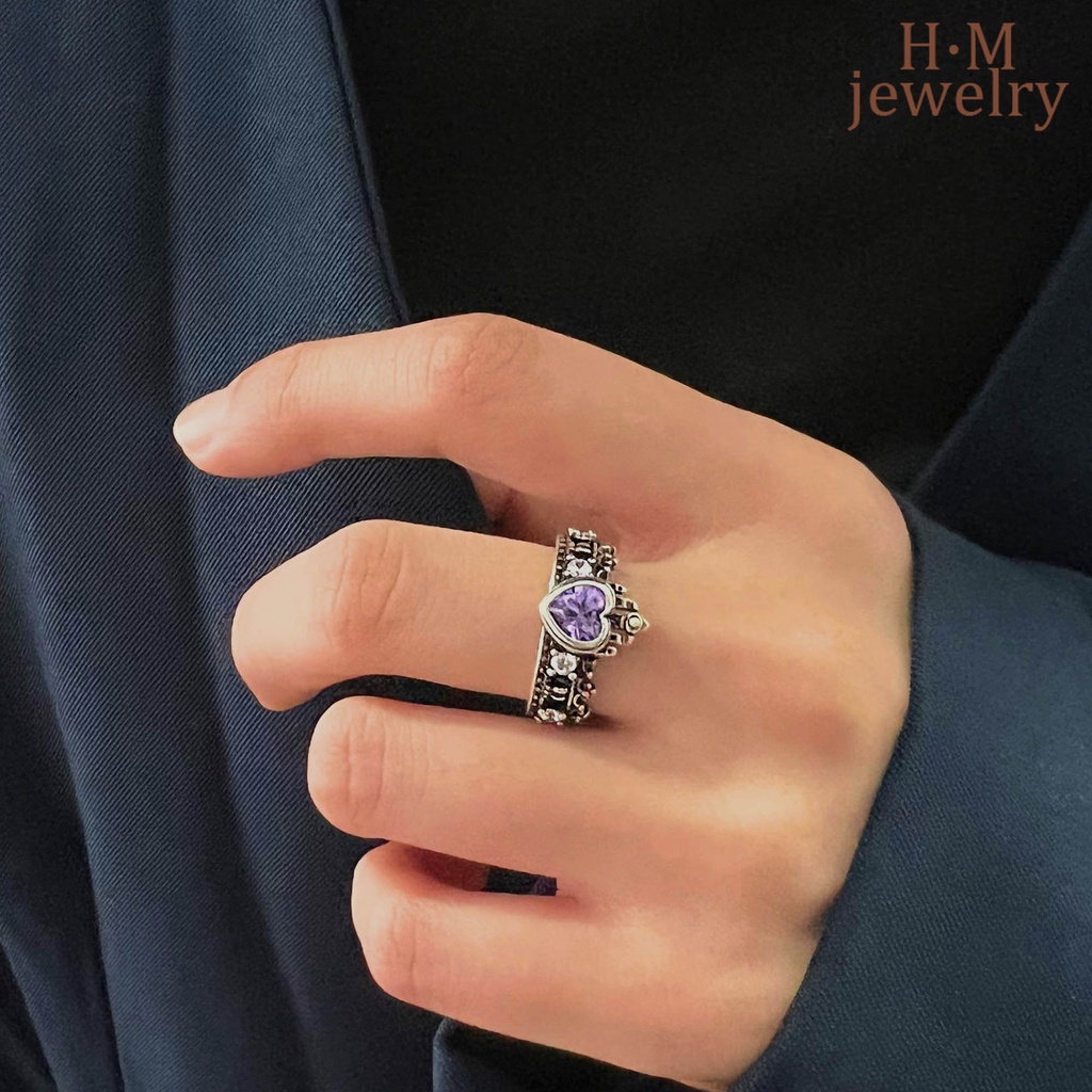 Cincin Bentuk Mahkota Hati Gaya Vintage