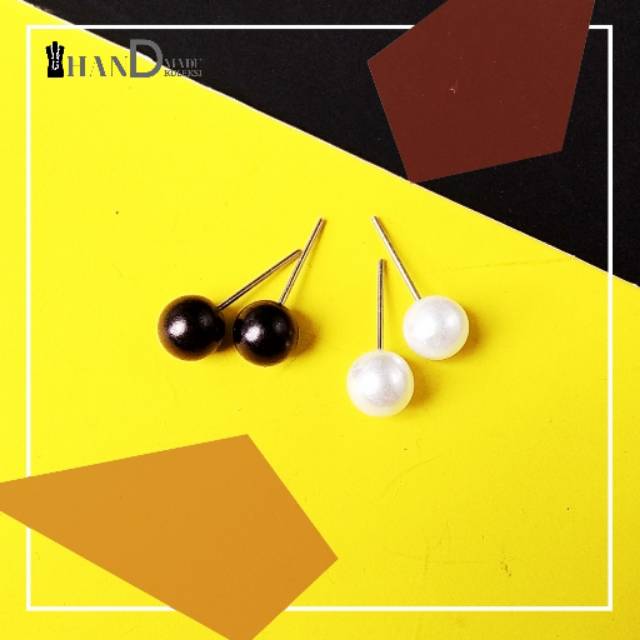 Anting Tusuk Mutiara Warna Hitam & Putih | Stud Earring Pearl Formal