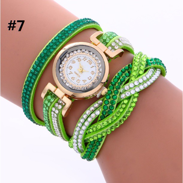 Jam Tangan Lilit Gelang Wanita #56 RAINBOW Korea Fashion Women Bracelet Watch Kulit PU Rhinestone