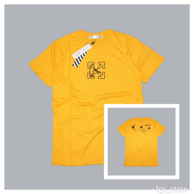 BAJU KAOS DISTRO OFF WHITE LOGO KUNING COWOK CEWEK PRIA  UNISEX PREMIUM
