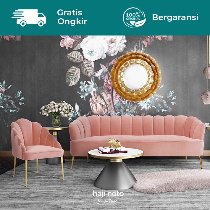 Daisy Petite Blush Velvet Living Room Set  / SOFA KERANG /SOFA SCALLOP / SOFA SINGGLE SCALLOP / Sofa