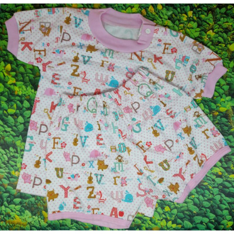 Stelan Baju Bayi Lengan Pendek Motif Kancing Samping+Celana Pendek no.20-24