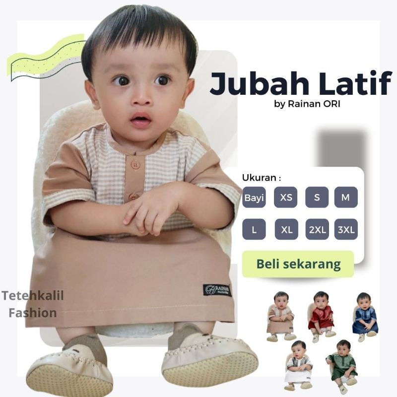 Jubah Latif by Rainan ORI Usia 0 bulan Sampai 12 Tahun Gamis Anak Laki Laki Lengan Pendek Terlaris Koko Bayi Jubah Bayi Aqiqah