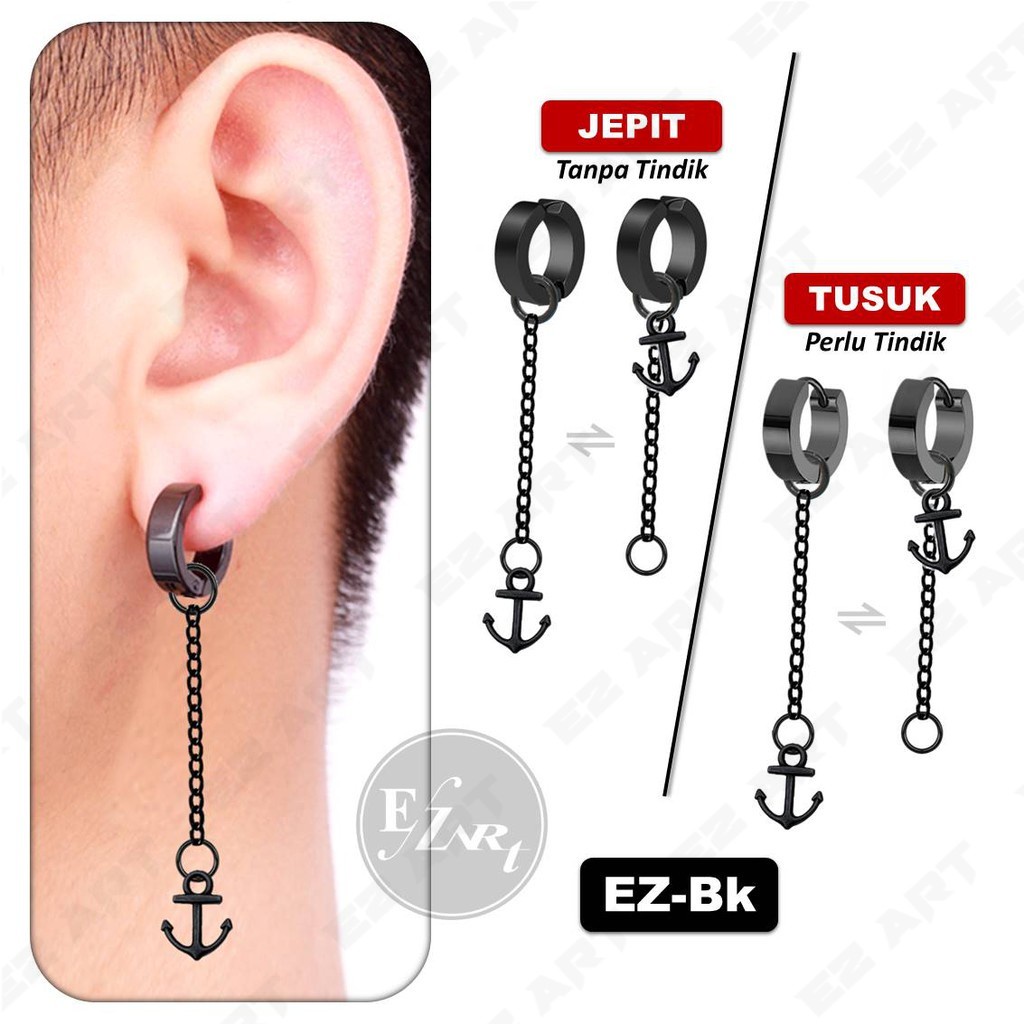 1Buah EZ-Bk ANTING JEPIT / TUSUK RANTAI JANGKAR UNTUK PRIA WANITA TITANIUM STAINLESS TANPA TINDIK