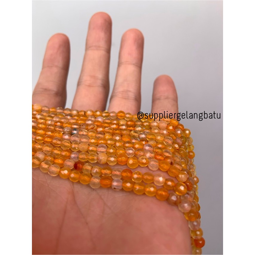 Batu Carnelian serat orange 4mm CUTTING natural oren bahan alam fesyen