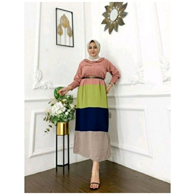 Daster Arab Pelangi Long Dress Pelangi Lapis Free Belt || Dress Kekinian Viral