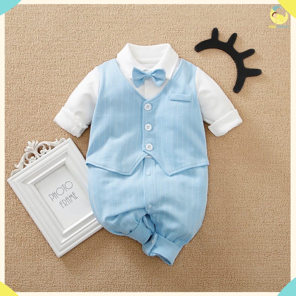 [COD] Jumper bayi Tuxedo BIRU MUDA 0-6 BULAN import / baju bayi laki laki lengan panjang jumper bayi baju pesta bayi/Babylovanta