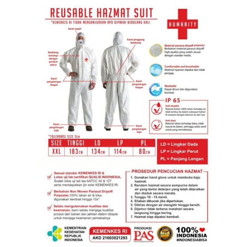 APD Hazmat Suit Level 3 Reuseable - Pabrik Sendiri & Ada Ijin Edar KEMENKES Standar WHO