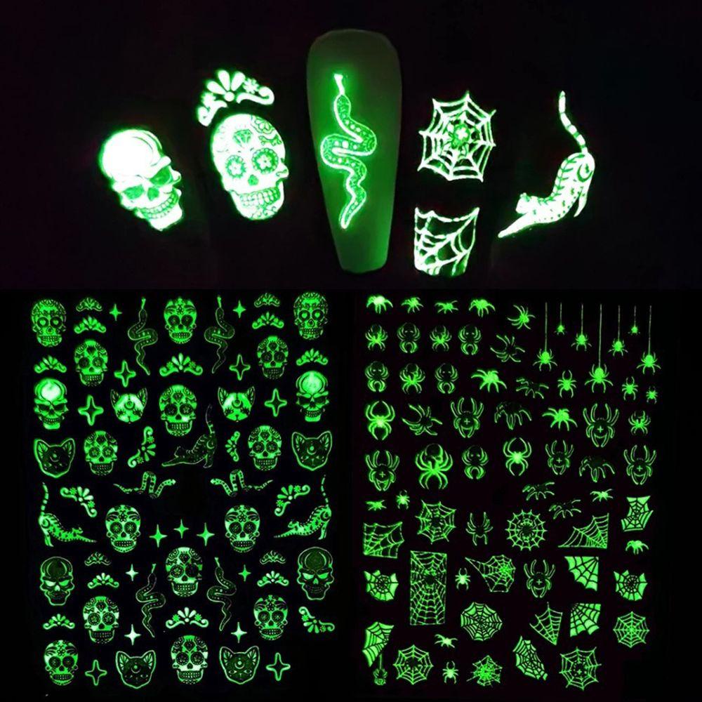 PREVA Halloween Nail Stickers Adhesive Manicure Skull Pumpkin Sliders Decals Glow In The Dark