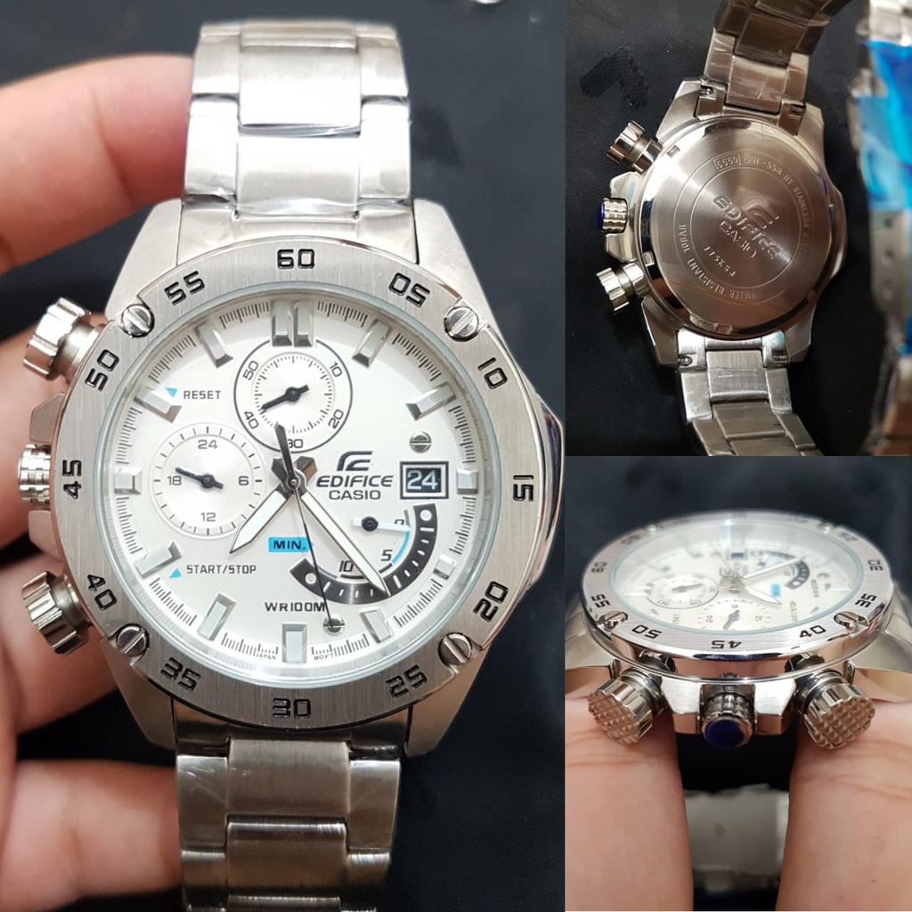 JAM TANGAN REAL PRIA CASIO EDIFICE ALL EFR 558 EFR558 CHRONO QUARTZ STAINLESS BOX ORIGINAL GARANSI 1